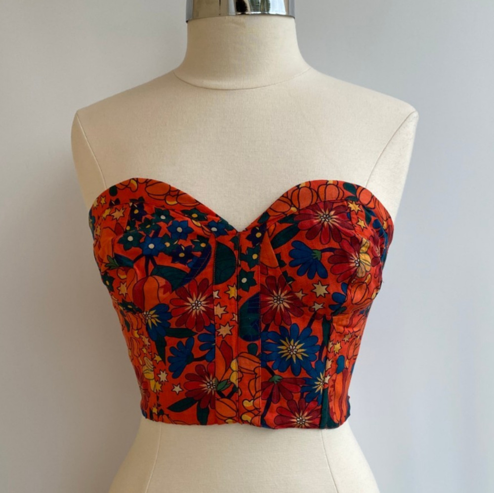 Fabulous Farm Rio x Anthropology Structured Linen Corset Crop Top NWT Size S